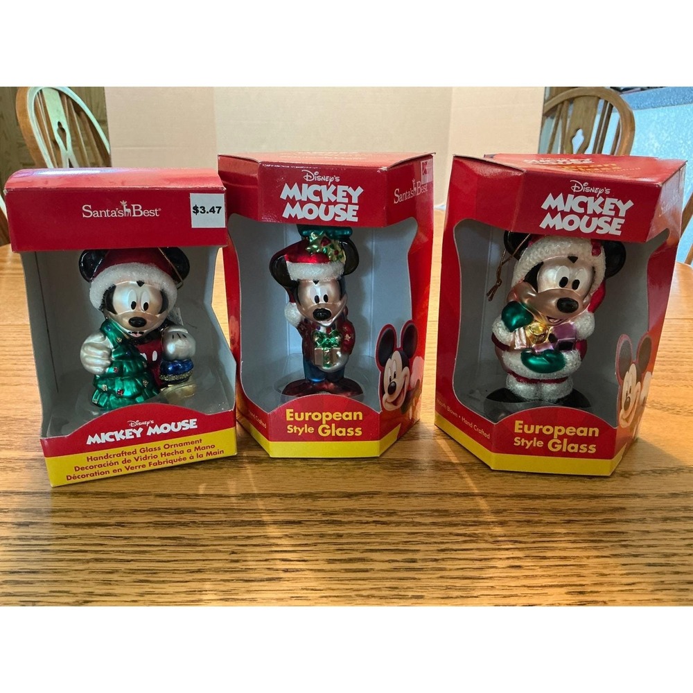 Santa's Best Disney Mickey Mouse Glass Christmas Ornaments Set 3 European Style